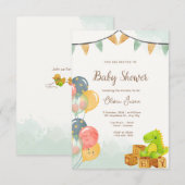 Dinosaur Baby Shower Invitation | Green & Yellow  Kaart (Voorkant / Achterkant)