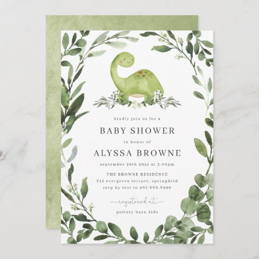 Dinosaur Baby shower Invitation Kaart (Voorkant / Achterkant)