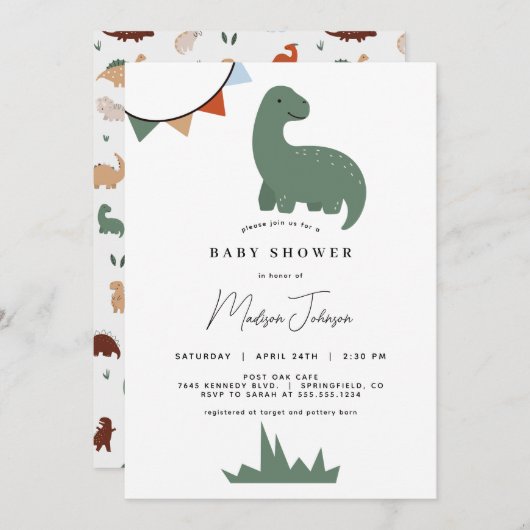 Dinosaur Baby shower Invitation Kaart (Voorkant / Achterkant)