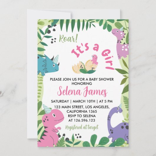 Dinosaur Baby shower Invitation Kaart (Voorkant)