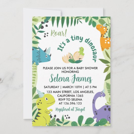 Dinosaur Baby shower Invitation Kaart (Voorkant)