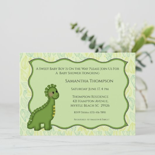 Dinosaur Baby shower Invitation Kaart (Staand voorkant)