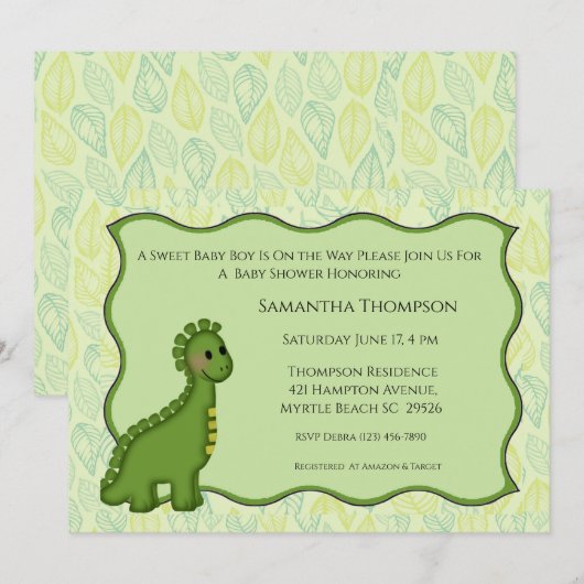 Dinosaur Baby shower Invitation Kaart (Voorkant / Achterkant)