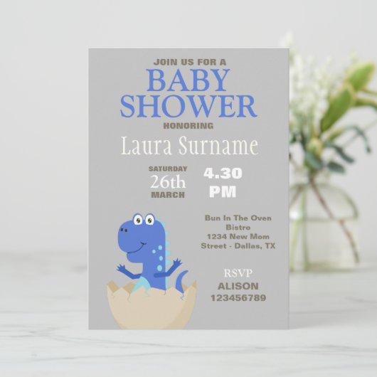Dinosaur Baby shower Invitation Kaart (Staand voorkant)
