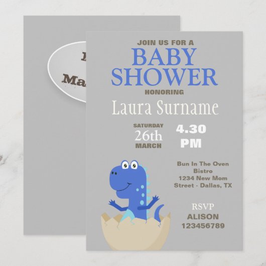 Dinosaur Baby shower Invitation Kaart (Voorkant / Achterkant)