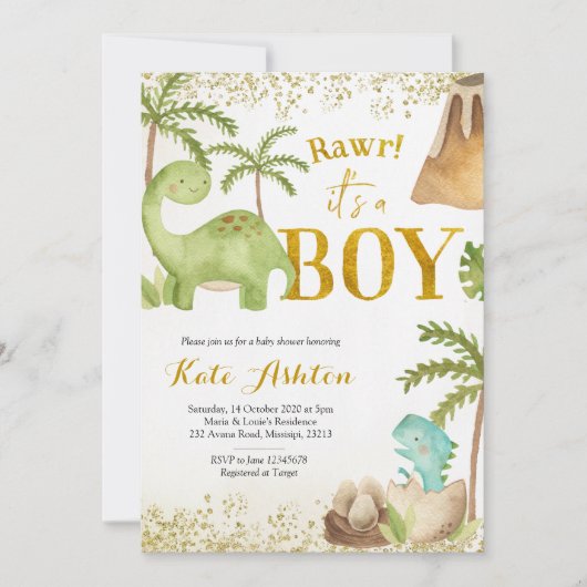Dinosaur Baby shower Invitation Kaart (Voorkant)
