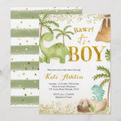 Dinosaur Baby shower Invitation Kaart (Voorkant / Achterkant)