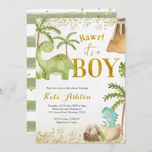 Dinosaur Baby shower Invitation Kaart (Voorkant / Achterkant)