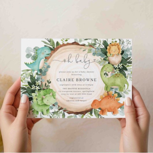 Dinosaur Baby shower Invitation Kaart