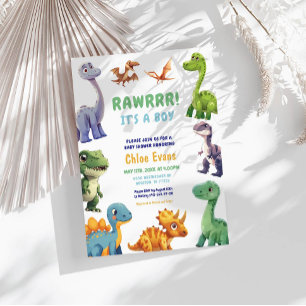 Dinosaur Baby shower Invitation Kaart