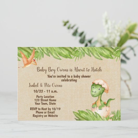 Dinosaur Baby shower Invitation Kaart (Staand voorkant)