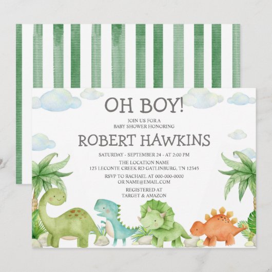Dinosaur Baby shower Invitation Kaart (Voorkant / Achterkant)