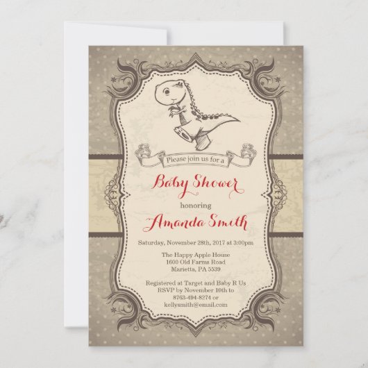 Dinosaur Baby shower Invitation  Retro Kaart (Voorkant)