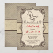 Dinosaur Baby shower Invitation  Retro Kaart (Voorkant / Achterkant)