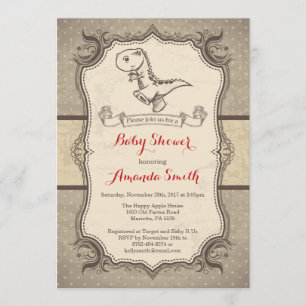 Dinosaur Baby shower Invitation  Retro Kaart