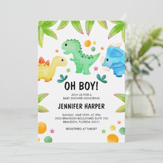 Dinosaur Baby shower Invitation Sjabloon, EDITABLE Kaart (Staand voorkant)