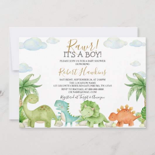 Dinosaur Baby shower Invitation Suite Kaart (Voorkant)