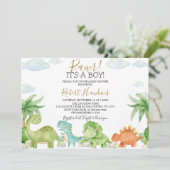 Dinosaur Baby shower Invitation Suite Kaart (Staand voorkant)