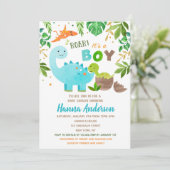 Dinosaur Baby Shower Invitations Baby Boy Dino Kaart (Staand voorkant)