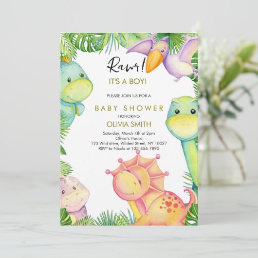 Dinosaur Baby shower Kaart (Staand voorkant)