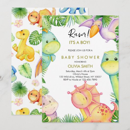Dinosaur Baby shower Kaart (Voorkant / Achterkant)