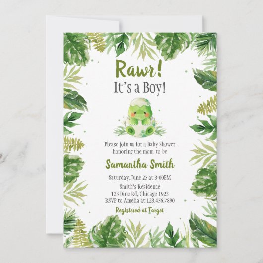 Dinosaur Baby shower Kaart (Voorkant)