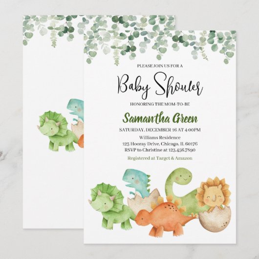 Dinosaur Baby shower Kaart (Voorkant / Achterkant)