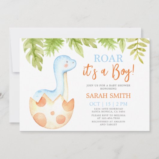 Dinosaur Baby shower Kaart (Voorkant)