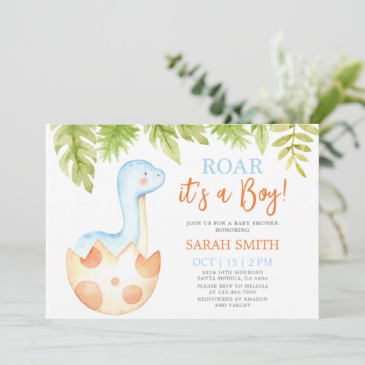 Dinosaur Baby shower Kaart (Staand voorkant)