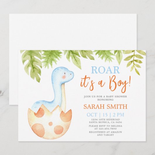 Dinosaur Baby shower Kaart (Voorkant / Achterkant)