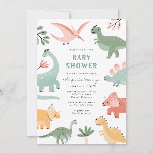 Dinosaur Baby shower Kaart (Voorkant)
