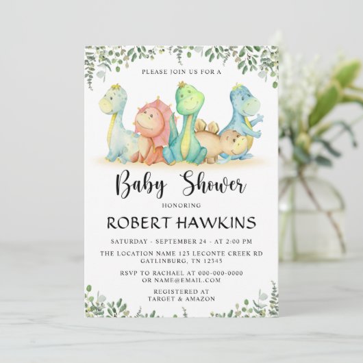 Dinosaur Baby shower Kaart (Staand voorkant)