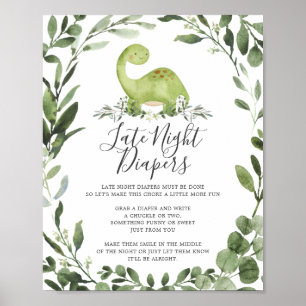 Dinosaur Baby shower Late Night Diapers Sign Poster