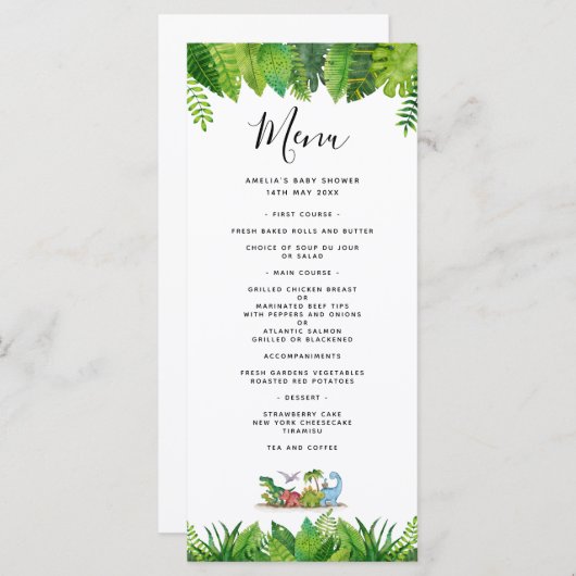 Dinosaur Baby shower Menu Kaart (Voorkant / Achterkant)