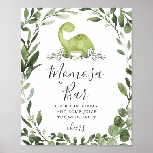 Dinosaur Baby shower Mimosa Bar Sign Poster (Voorkant)