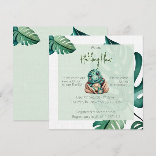 Dinosaur baby shower neutrale uitnodiging (Voorkant / Achterkant)