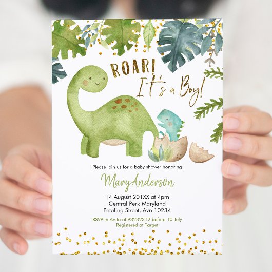 Dinosaur Baby shower Nodig Roar uit Kaart