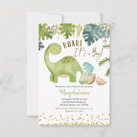 Dinosaur Baby shower Nodig Roar uit Kaart (Voorkant)