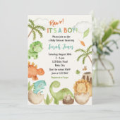 Dinosaur Baby Shower nodigt uit tot een jongen Sch Kaart (Staand voorkant)
