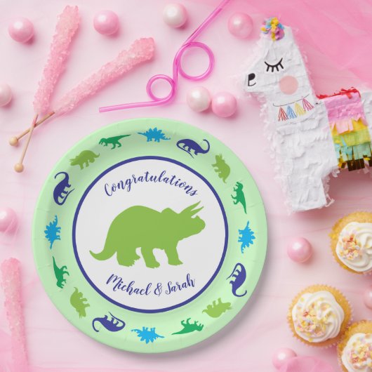 Dinosaur Baby shower Papieren Bordje (Feest)