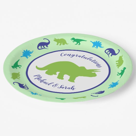 Dinosaur Baby shower Papieren Bordje (Gekanteld)