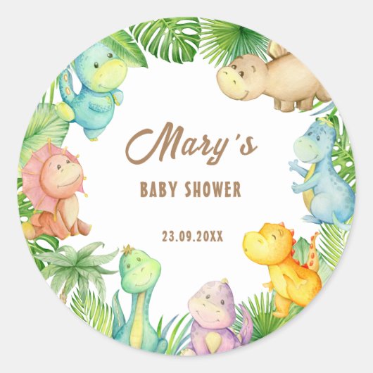 Dinosaur Baby shower Ronde Sticker (Voorkant)