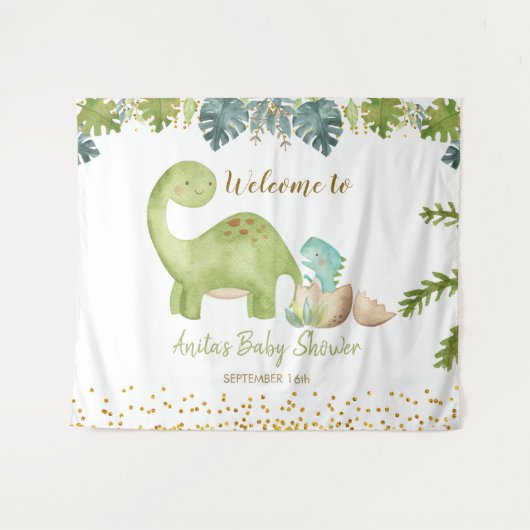 Dinosaur Baby shower Sign Tapestry Wandkleed (Voorkant (horizontaal))