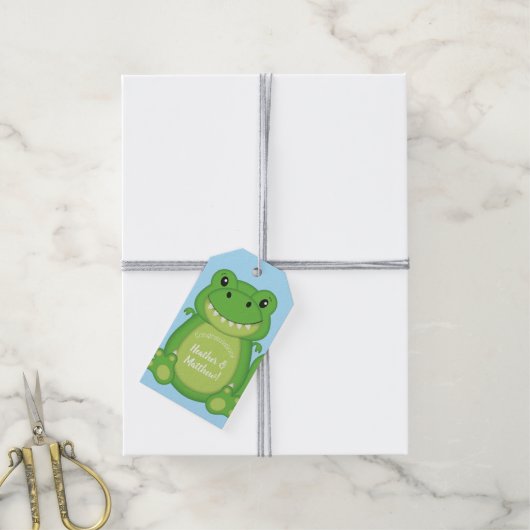 Dinosaur Baby shower T-Rex Cadeaulabel (Met Touw)