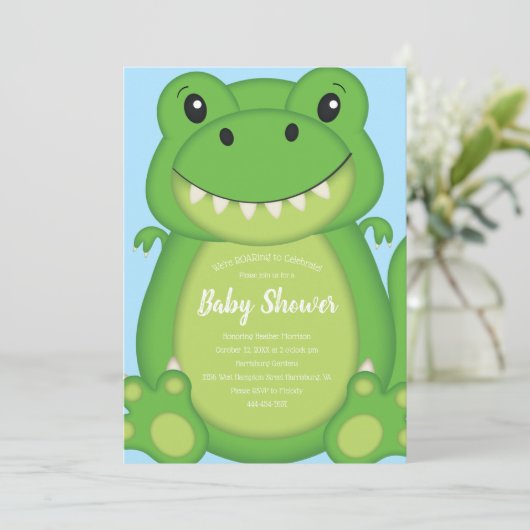 Dinosaur Baby shower T-Rex Kaart (Staand voorkant)