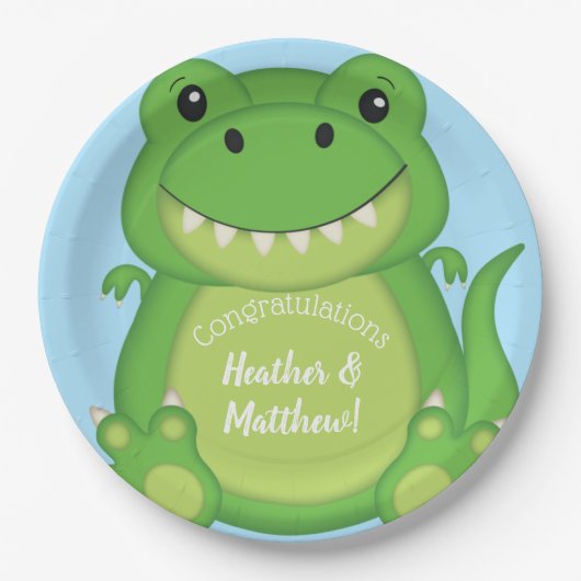 Dinosaur Baby shower T-Rex Papieren Bordje (Voorkant)