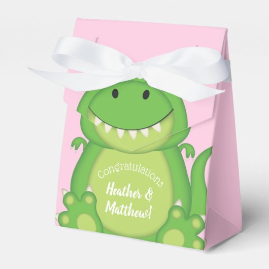 Dinosaur Baby shower T-Rex Pink Girl Bedankdoosjes (Voorkant Zijde)