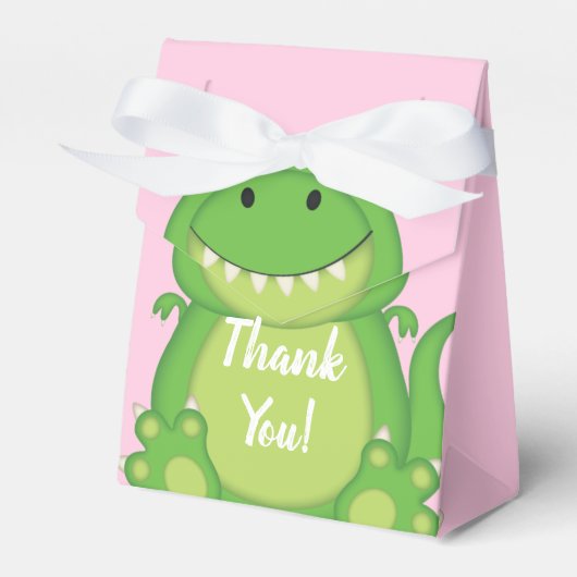 Dinosaur Baby shower T-Rex Pink Girl Bedankdoosjes (Voorkant Zijde)