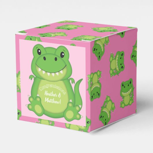 Dinosaur Baby shower T-Rex Pink Girl Bedankdoosjes (Voorkant Zijde)