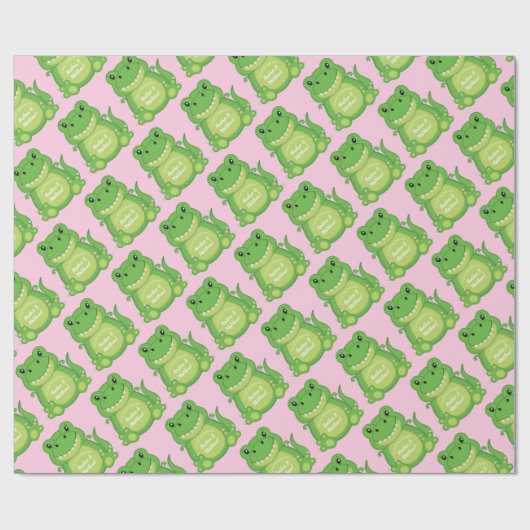 Dinosaur Baby shower T-Rex Pink Girl Cadeaupapier (Vlak)